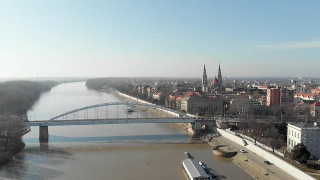 Still Aerial footage of Szeged at sunrise