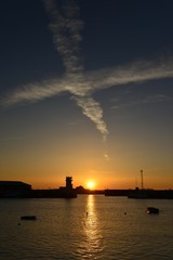 St Helier harbour, Jersey, U.K. Coastal Spring sunset.