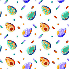 Holiday in quarantine. Happy easter eggs seamless pattern drawn with the pattern of caronovirus infection Coronavirus flu infection. Patterns of toxicity, tablets, capsules, bacteria. infection 