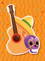 guitar and icons traditional of cinco de mayo vector illustration design