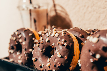 chocolate donuts at the coffee shop