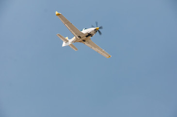 Display of a flying plane in the beautiful blue sky
