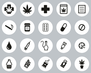 Medical Marijuana Icons Black & White Flat Design Circle Set Big