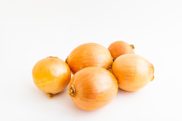 Closeup of onions isolated on a white background