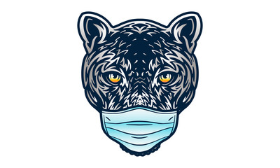 Portrait of a black panther wearing medical mask. Coronavirus concept. Respiratory protection.