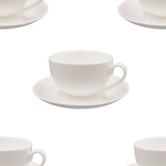 Seamless background with empty white cups. Abstract background.