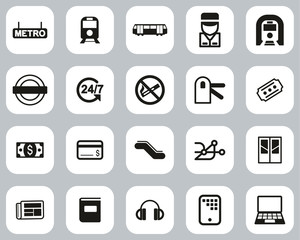 Metro Or Subway Icons Black & White Flat Design Set Big