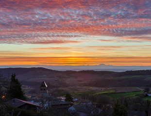 Sunrise on a little village in beaujolais