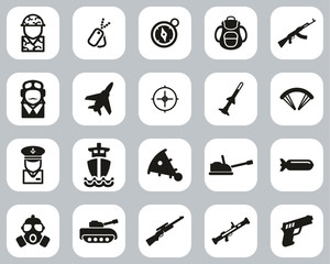 Military Or Army Icons Black & White Flat Design Set Big