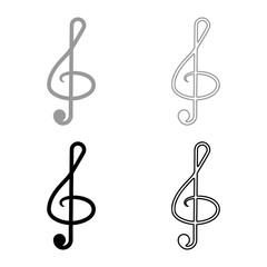 Treble clef icon outline set black grey color vector illustration flat style image