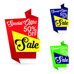 Origami Special Offer Sale Banners in various colour modes - Vector