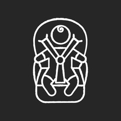 Child transportation chalk white icon on black background. Baby in carseat. Drive infant child safely. Comfortable and secure seat for newborn kid. Isolated vector chalkboard illustration