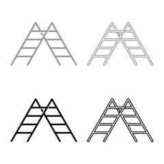 Step ladder icon outline set black grey color vector illustration flat style image