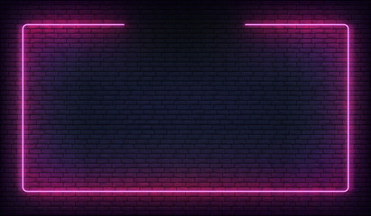 Neon frame border. Purple neon glowing background