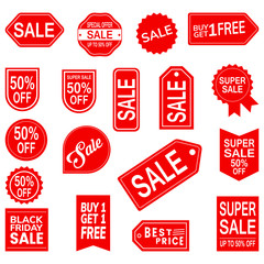 A set of Sale tag designs in Red Colour - Vector
