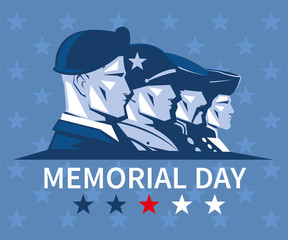 card with a faces of american soldiers, memorial day