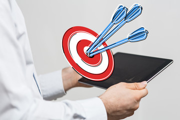 Dart arrow on target dartboard, Business success concept..