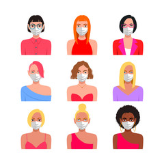 People icon set with protective masks