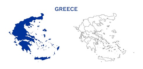 Obraz premium Greece Administrative Map - Blank Map of Greece With Administrative Divisions Border Boundaries Black Silhouette Editable Vector Isolated on White