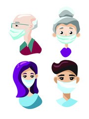 poster set coronavirus, pandemic, health prevention, medicine, people in medical mask, biological hazard