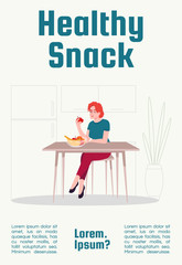 Healthy snack poster template. Natural food, organic nutrition commercial flyer design with semi flat illustration. Vector cartoon promo card. Fresh fruits sale advertising invitation