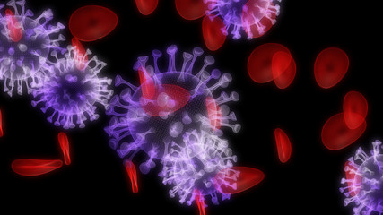 Coronavirus SARS-CoV-2. COVID-19 Chinese coronavirus under microscope. Coronavirus concept resposible for asian flu outbreak and coronaviruses influenza. Pandemic medical health risk 3D concept.
