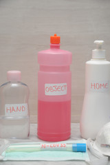 Europe, Italy, Milan , generic disinfectant, denatured alcohol, hand soap and household cleaners to sanitize and combat the spread of the pandemic n-cov19 Coronavirus