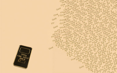 Pure gold bar on a golden background with the inscriptions fine gold.