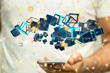 code data concept in hand digital 3d