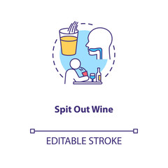 Spit out wine concept icon. Professional sommelier advice, winetasting tips idea thin line illustration. Avoid swallowing at degustation. Vector isolated outline RGB color drawing. Editable stroke