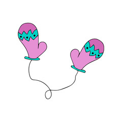 Doodle illustration Winter mittens for children or adults. Symbol of celebration and comfort. Vector illustration New Year Christmas Cozy Home