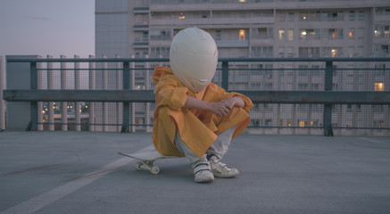 Futuristic / Cosmic Kid With White Helmet/Mask Chillin'