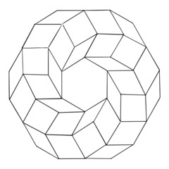 Sacred outline geometry circle in minimal style isolated on white background. Endless volume ring with a hole inside