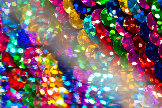 Close-up of multi-colored sequins