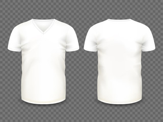 White V-neck men's t-shirts. Vector template.