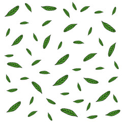 Green leaves hand-drawn vector seamless pattern. Tropical, exotic pattern of plants. Scandinavian style background. Green leaves, stylish background. Botanical wrapping paper, textile, flat design