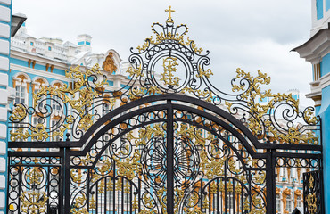 Golden Gate with Catherine monogram of the Catherine Palace in Pushkin, Russia