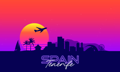 Fototapeta premium Spain Tenerife Skyline Landscape Synthwave