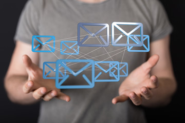 Hand with an email icon 3d