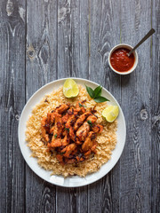 Spicy Chicken fry with basmati rice. South India dish