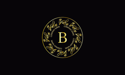 Fototapeta premium Round floral monogram with letter B on dark background. Elegant, ornamental calligraphic logo for business sign, restaurant, royalty, boutique, cafe, hotel.