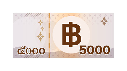 5000 baht thai banknote money isolated on white, thai currency five thousand THB, money thailand baht for flat icon style, illustration paper money 5,000 type with B symbol graphic
