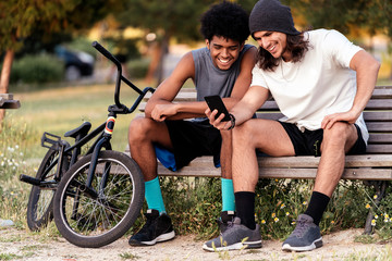 Teenager friends having fun at the street