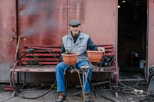 Elderly Man With Flower Stand