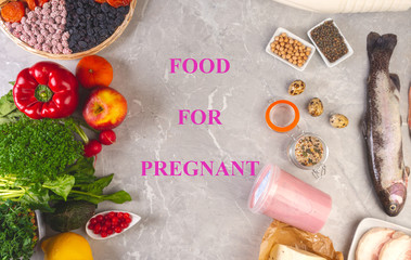 Fototapeta na wymiar Pregnancy and nutrition foods