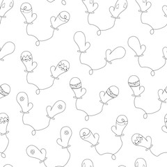 Cute winter Christmas seamless pattern with hand drawn mittens. New Year holiday kids texture for textile, wrapping paper, wallpaper, new year decor