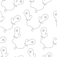 Cute winter Christmas seamless pattern with hand drawn mittens. New Year holiday kids texture for textile, wrapping paper, wallpaper, new year decor