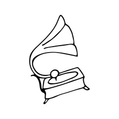Single gramophone icon. A hand-drawn phonograph. Hand-drawn symbol. Vector