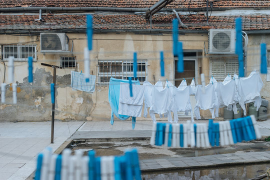 Linen Drying Near Shabby Building