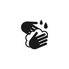 Hands washing with soap foam and water drops black isolated vector icon.